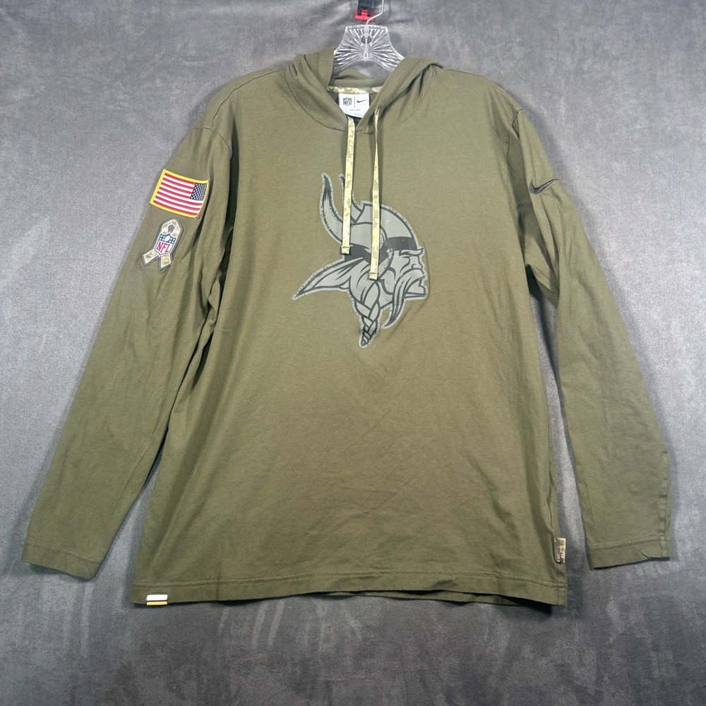 Minnesota Vikings Nike Dri Fit Hooded Shirt Mens L Military Green NFL Football